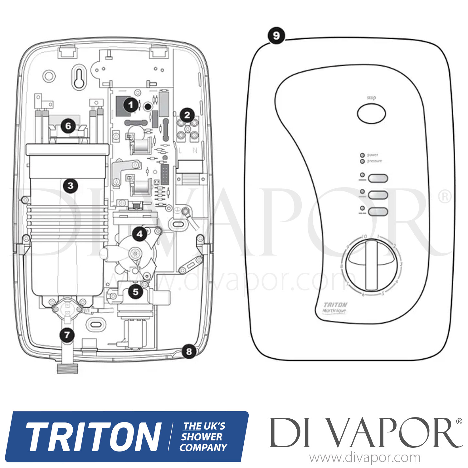 Triton Martinique Electric Shower White/Chrome Spare Parts TR DV 158